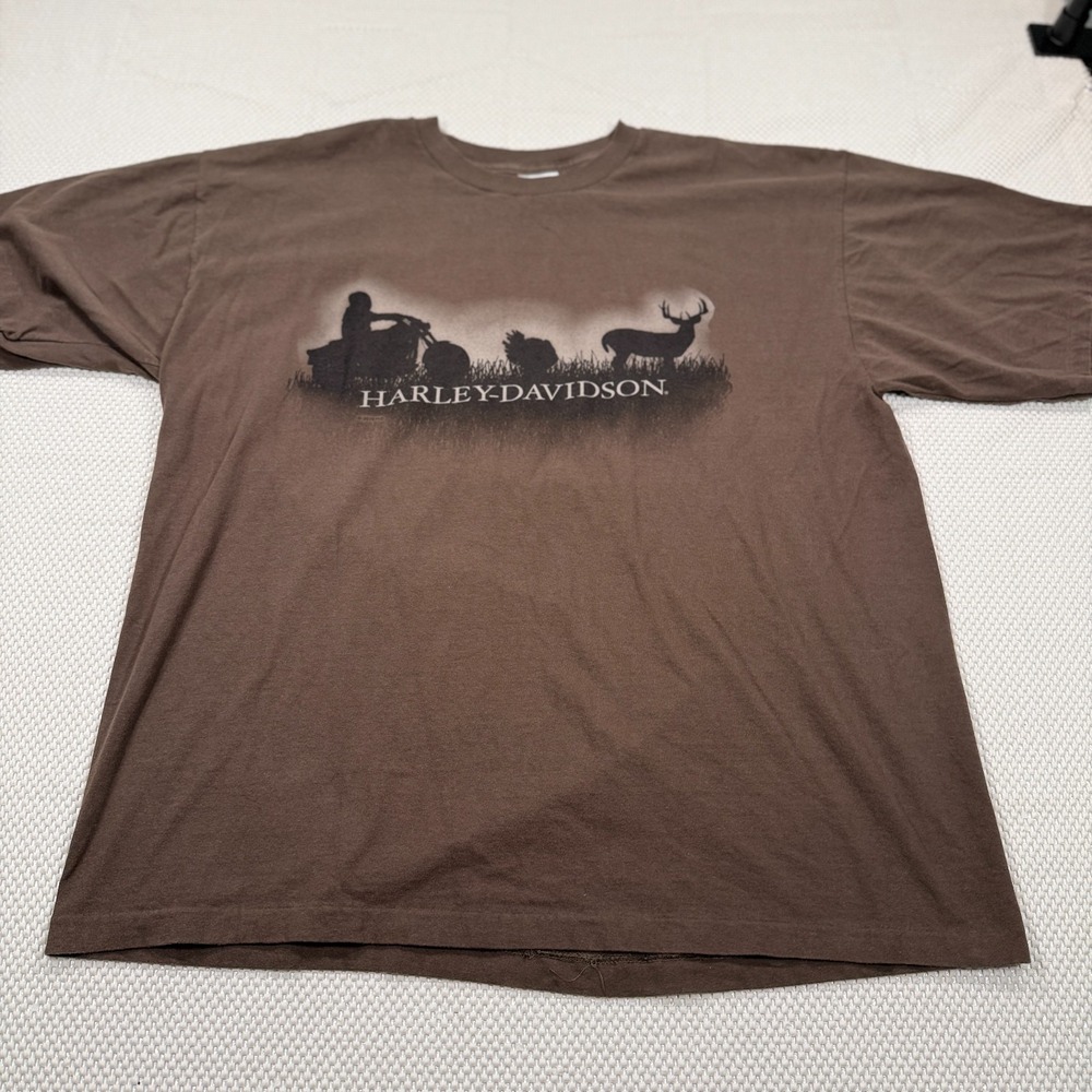Harley-Davidson Men's XXL Brown T-Shirt Lake Charles Louisiana Deer Motorcycle